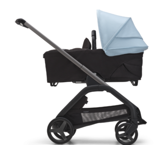 Bugaboo Bassinet and Seat Stroller graphite chassis midnight black fabrics skyline blue sun canopy x PV006675 04
